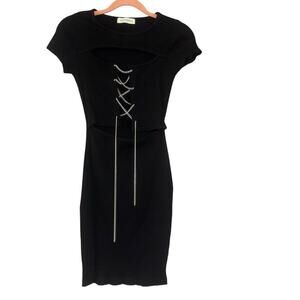 Attirance LBD Chain Lace Up Bodycon Dress Women’s S Bachelorette Clubbing Goth